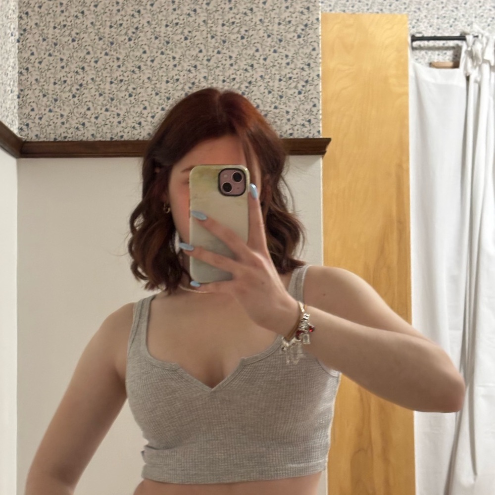 TNA Light Gray Ribbed Crop Top
